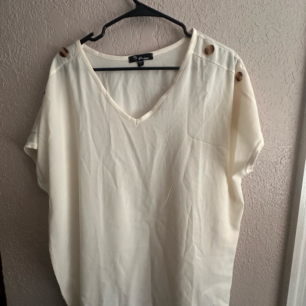 Cream Button-Shoulder Top
